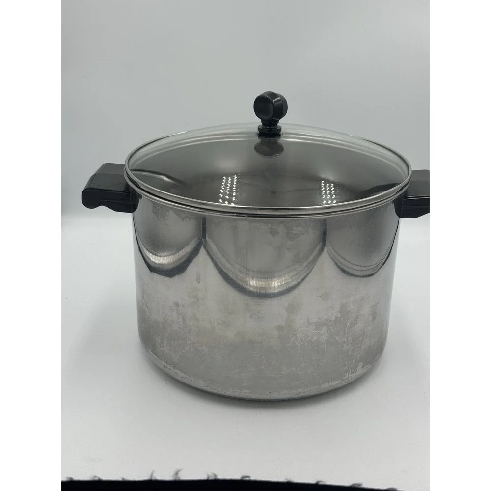 Vintage Farberware Classic Stock Pot 18/10 Stainless Steel 5 1/2 Qt W/ Glass Lid